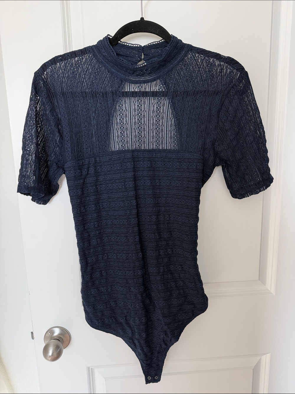 Abercrombie & Fitch Navy Lace Short-Sleeve Open Back Bodysuit